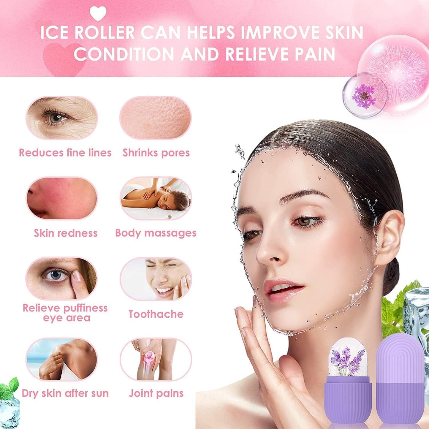 Ice Face Roller Massager,Ice Cube Roller for Face, Eyes and Neck Naturally Conditioning and Skin Care,De-Puff Eye Bags,Reduce Migraine Pain,Reusable Massage Silicone Ice Mold