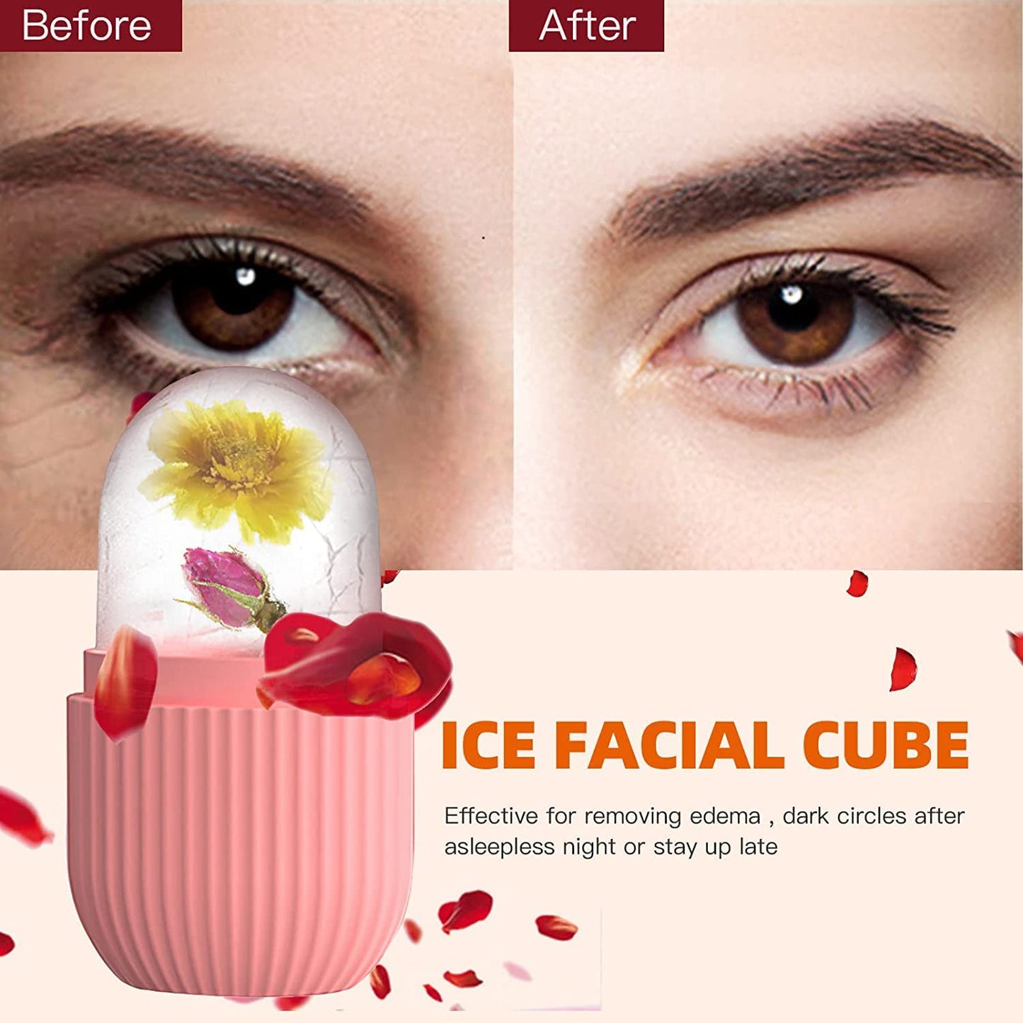 Ice Face Roller Massager,Ice Cube Roller for Face, Eyes and Neck Naturally Conditioning and Skin Care,De-Puff Eye Bags,Reduce Migraine Pain,Reusable Massage Silicone Ice Mold