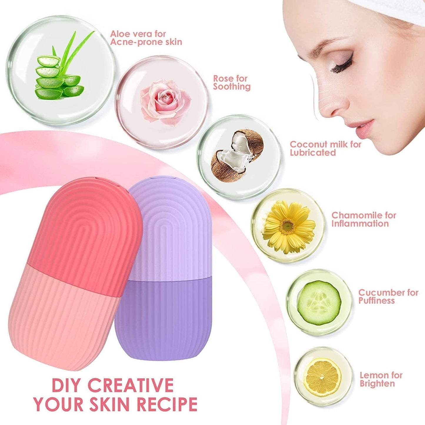 Ice Face Roller Massager,Ice Cube Roller for Face, Eyes and Neck Naturally Conditioning and Skin Care,De-Puff Eye Bags,Reduce Migraine Pain,Reusable Massage Silicone Ice Mold