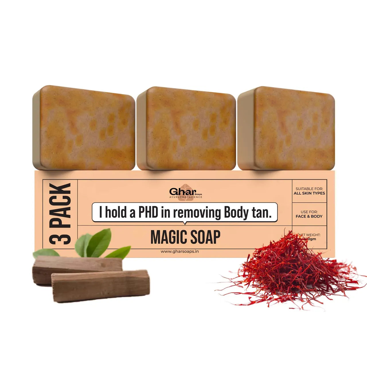 Ghar Soaps Sandalwood & Saffron Magic Soaps For Bath (100 Gms Pack Of 1) | Paraben Free | Chandan & Kesar Bath Soap | Handmade Soaps For Glowing | Skin Brightening Soap For Men & Women