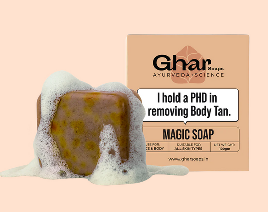 Ghar Soaps Sandalwood & Saffron Magic Soaps For Bath (100 Gms Pack Of 1) | Paraben Free | Chandan & Kesar Bath Soap | Handmade Soaps For Glowing | Skin Brightening Soap For Men & Women